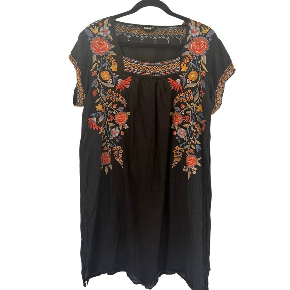 Johnny Was Embroidered Linen Tunic Mini Dress